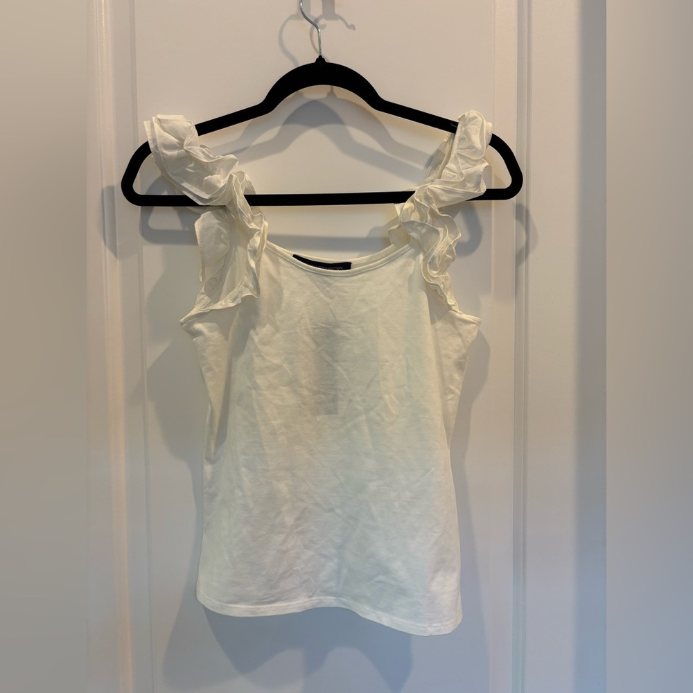 French Connection Cream Ruffled Tie Front Tank Top